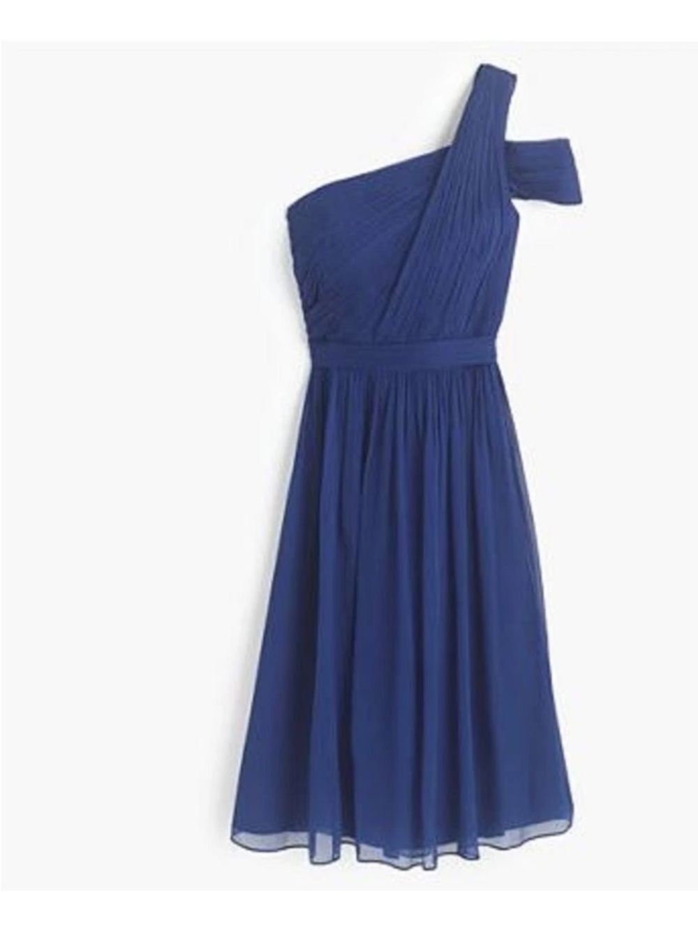 J crew One-Shoulder Navy Blue Chiffon Midi Dress